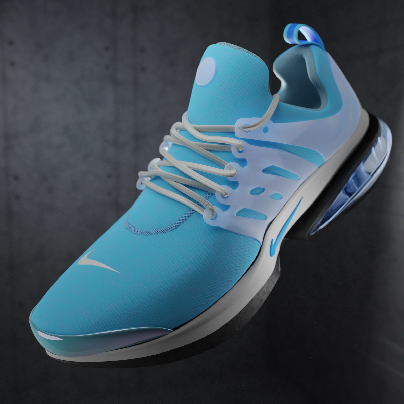 Sneaker render, top three-quarter view