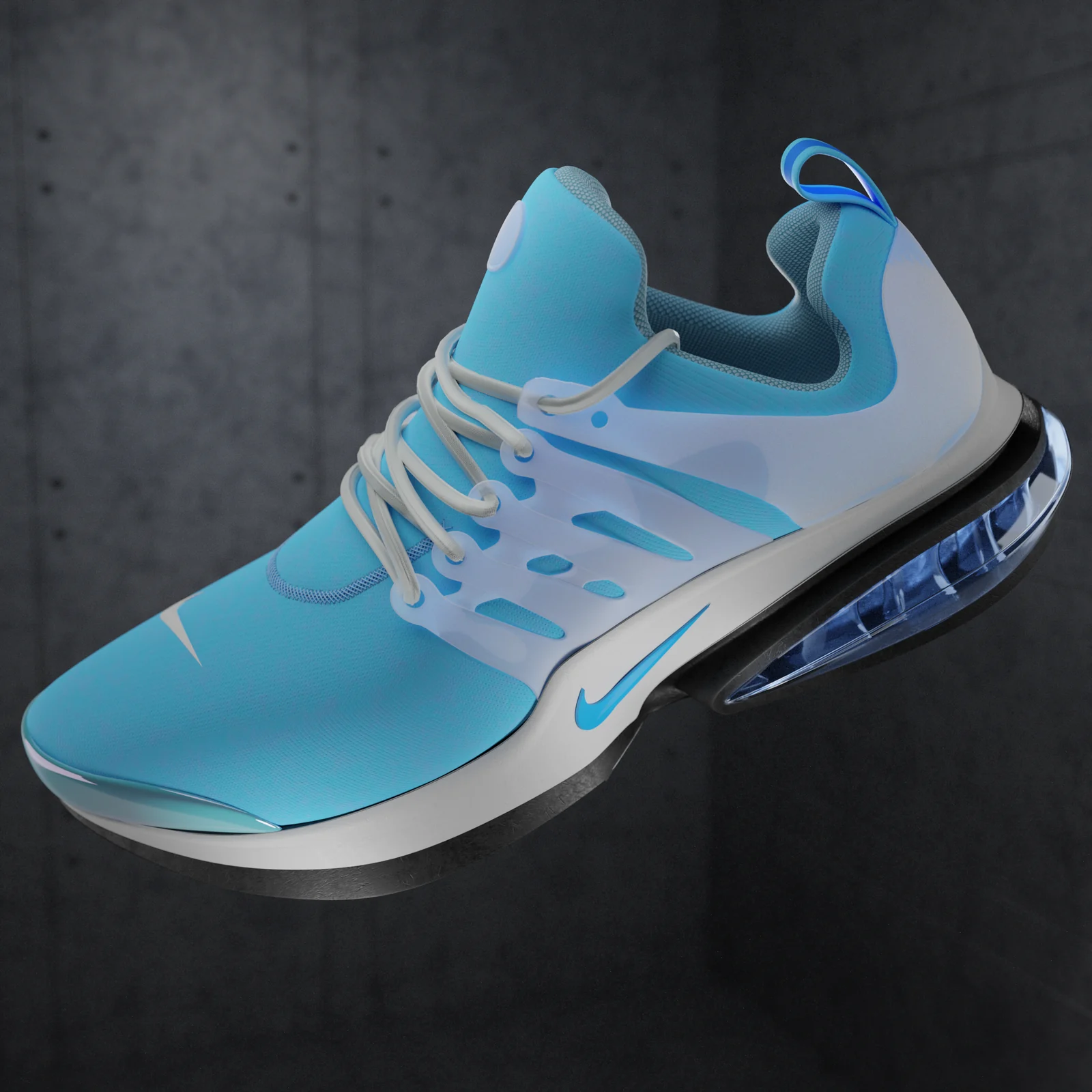Sneaker render, side view with visible air unit